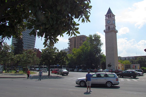 the clock tower in Tirana