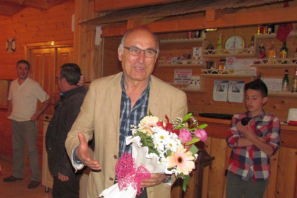 Dini and his birthday bouquet