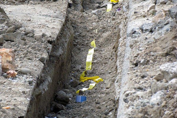 electrical cable partially buried