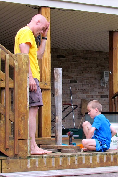 Jonathan assists Caleb with his "portable" post