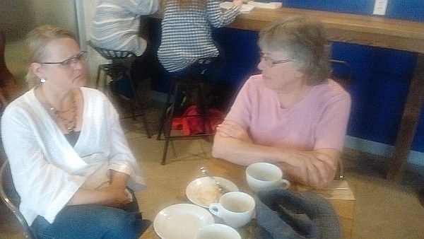 Barb Byer and Elsie at the Black Sheep Coffee shop