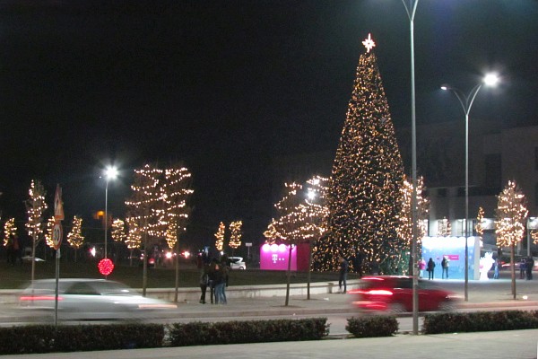 Christmas decorations on the Scanderbeg Square in Tirana