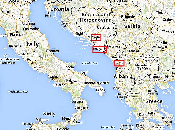map of the Balkan countries, Italy and Greece