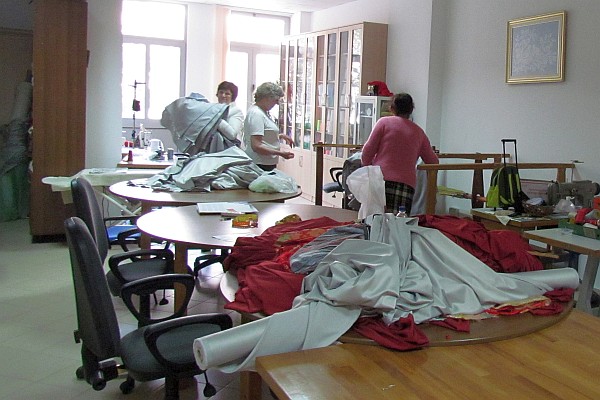 work room for Zadrima women making fabric crafts