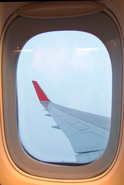 wing of the Boing 767 as seen out our plane window