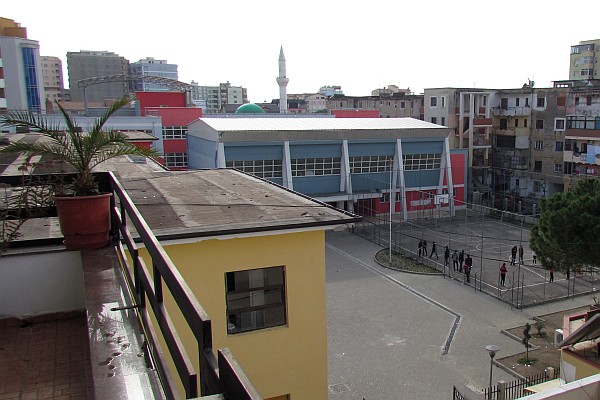 from our balcony looking south to the school and mosque