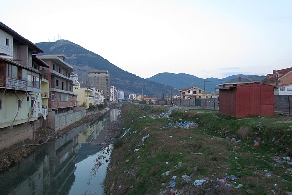canal with mountains in background