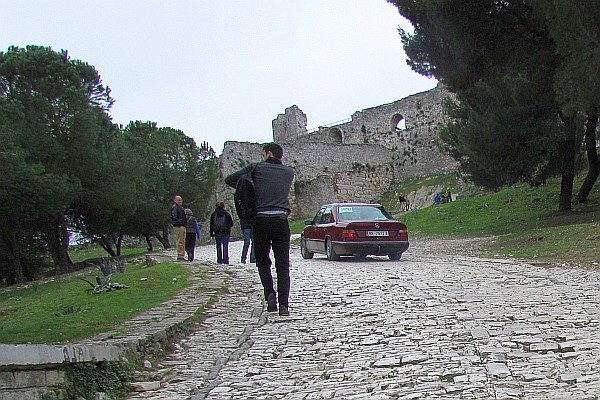 walking up to the Berat castle