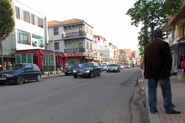 looking down one of the main streets of Lezhe