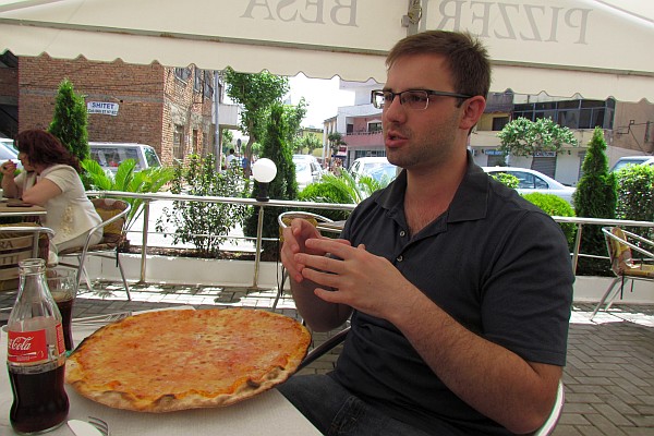 Justin Rittenhouse talks as we are served our pizza
