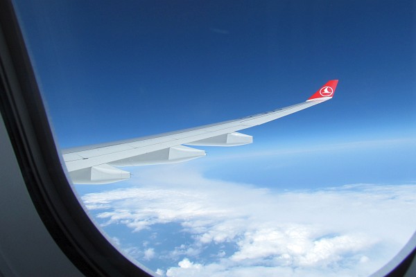 a wing photo from our seats in the Airbus A330o