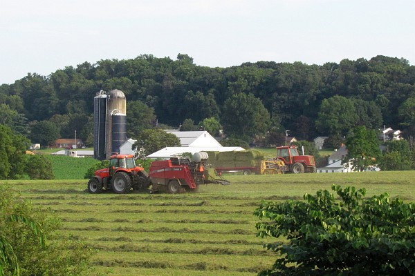 hay baling in Pennsylvania, USA