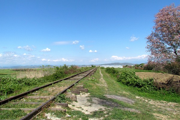 train track near a village outside of Lushnje