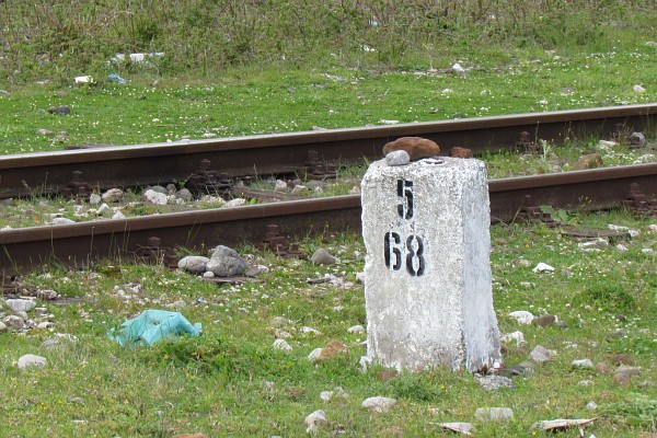 kilometer marker along the tracks