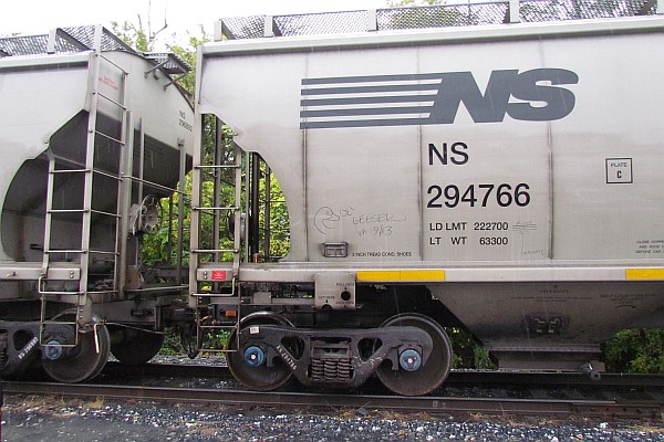 close-up of one end of a grain car