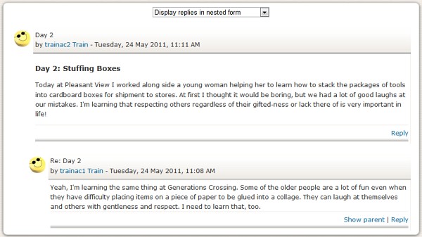 One entry to a forum as a blog.