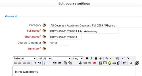 Lines not to change in the course settings.