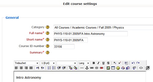 Lines not to change in the course settings.