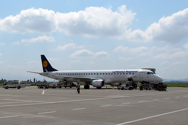 Lufthansa plane at Tirana airport