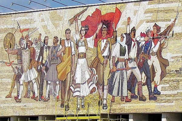 close-up of the mural on the museum's outside wall