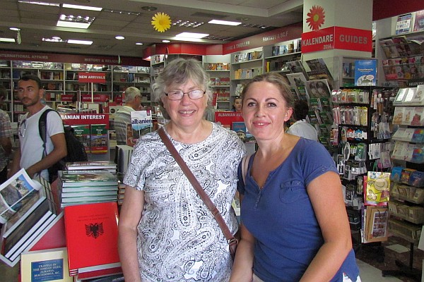 Elsie and Adelina pose inside the bookstore