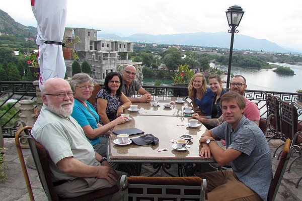 our group drinking coffee in  Shkroder