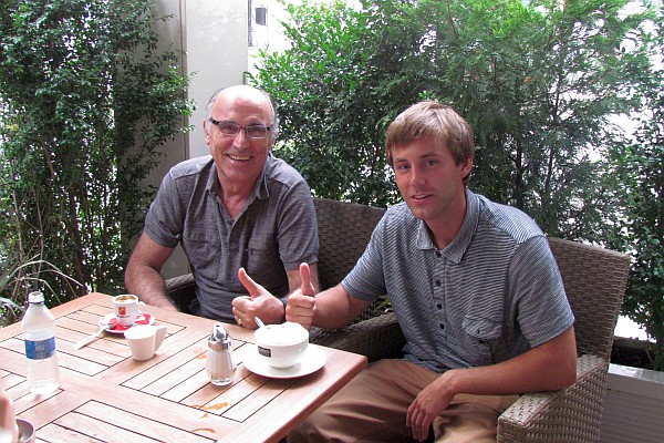 Josh has his bowl of cappucino coffee