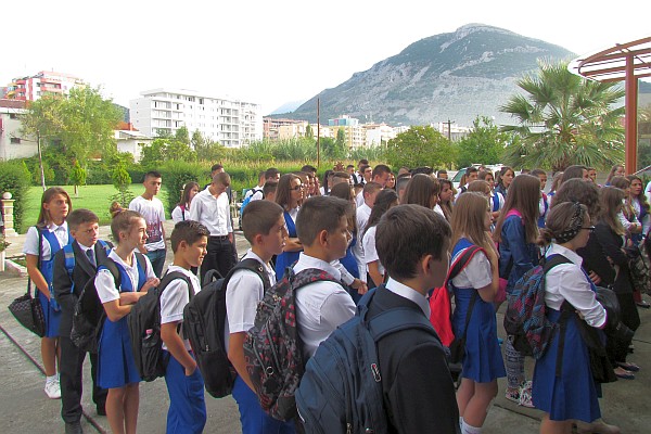 students outside at LAC on Monday morning