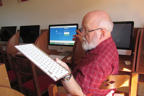 pontificating by waving a wireless keyboard around