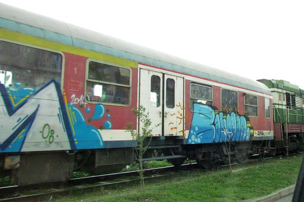 an Albanian train passes us