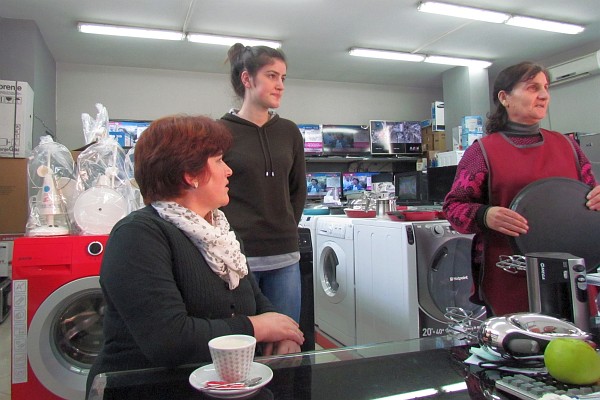 Mrs. Xhari and daughter Armelda host us at their ship