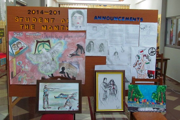 the student artwork in supprting the push against viloence to women