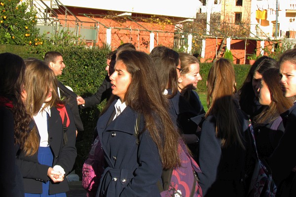 students milling around after the school photo