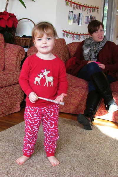 Sydney enjoying singing and directing others on Christmas morning