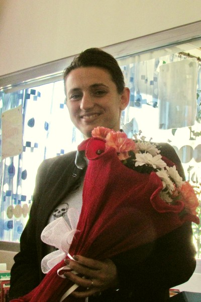 Alda with her birthday flowers