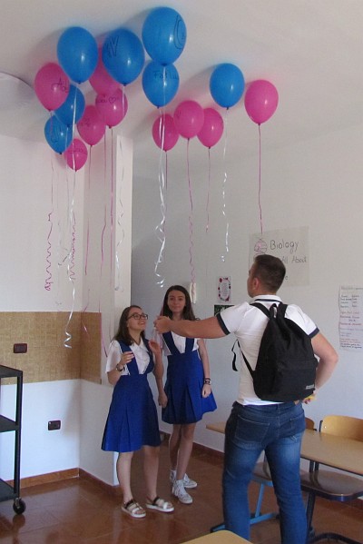 juniors gather the ballooons out of hiding