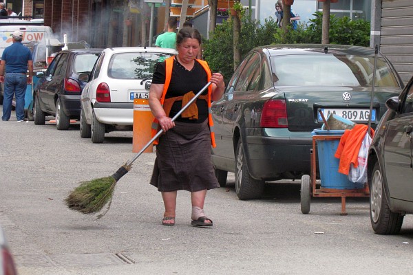 sweeping the street