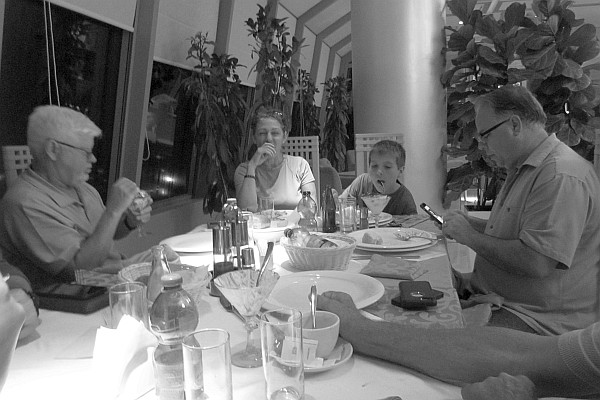 Sam and some of his visitors at dinner