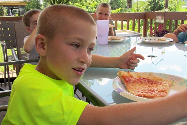 Ty eats his lunch