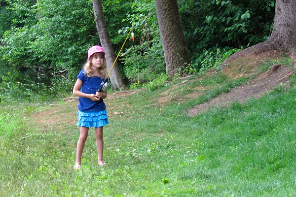 Naomi inspects her fishing line