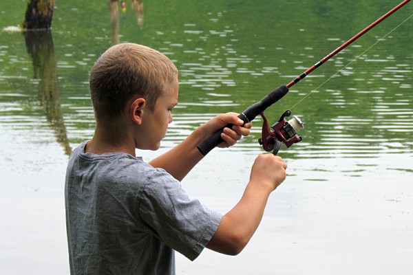 Nathan reels his line in