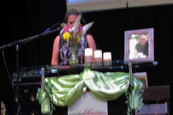 close-up of Sanaa at the podium