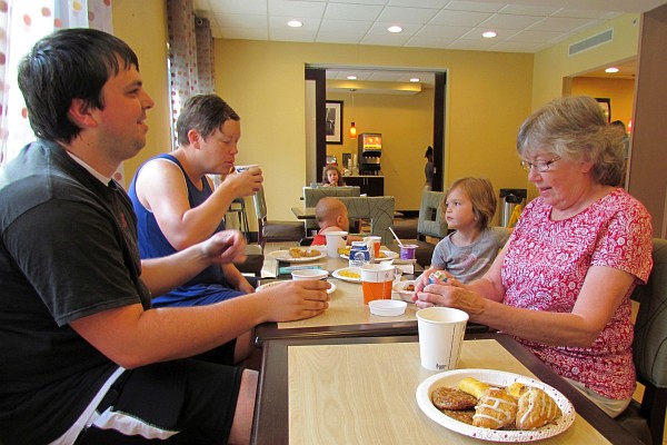 eating breakfast with the Bylers next morning