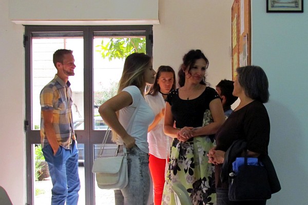 friends gather to talk before church begins