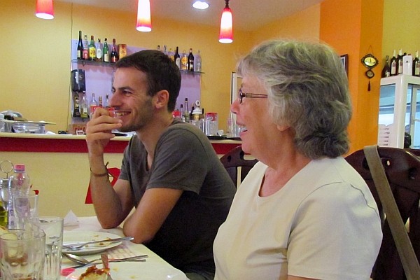 Alex and Elsie wait for our meal