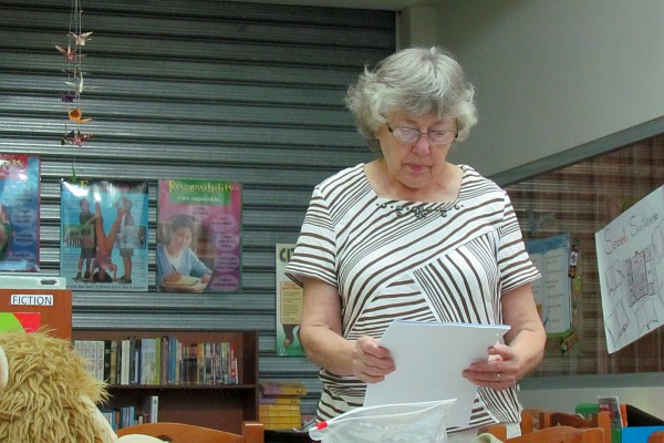 Elsie does some final work in the libraray