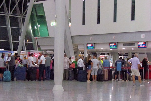 the line at the Tirana airport at 2:30 a.m.