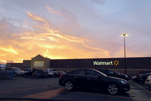 sunset over the Walmart building