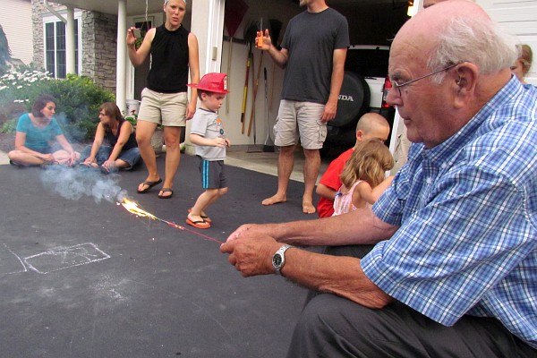 Great Grandpa Bowman (my Dad) gets in the sparkler act, too