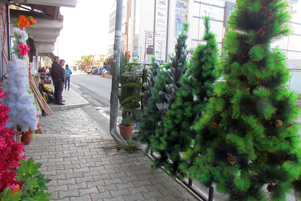 artificcial Christmas streeds for sale in a shop in Lezhe